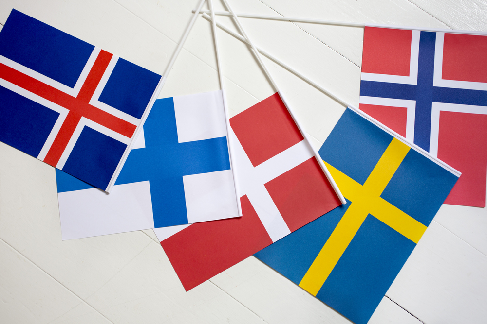 The flags of the nordic countries.